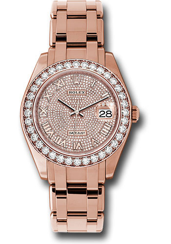 Rolex Everose Gold Datejust Pearlmaster 39 Watch - 36 Diamond Bezel - Diamond Paved Roman Dial