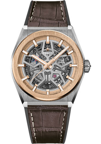 Zenith Defy Classic Watch - Titanium And Rose Gold - Openworked Dial - Black Rubber and Alligator Strap