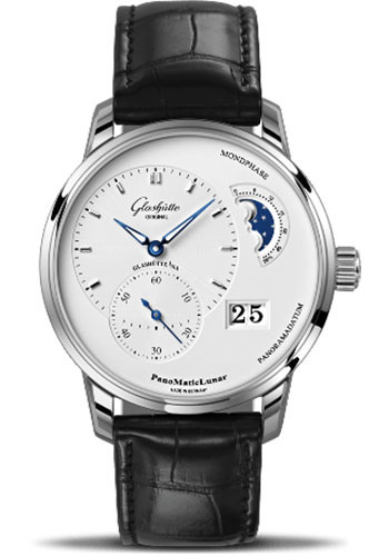 Glashütte Original PanoMaticLunar - Steel Case - Silver Opalin Dial - Black Alligator Strap - Folding Buckle