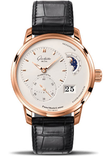 Glashütte Original PanoMaticLunar - Red Gold Case - Silver Opalin Dial - Black Alligator Strap - Folding Buckle