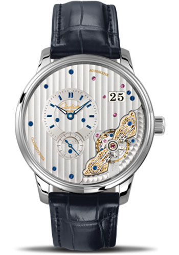 Glashütte Original PanoMaticInverse - Steel Case - Rhodium Dial - Blue Alligator Strap - Folding Buckle