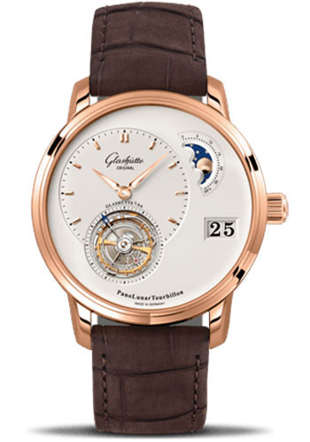 Glashütte Original PanoLunarTourbillon - Red Gold Case - Silver Dial - Brown Louisiana Alligator Nubuk Leather Strap - Folding Buckle