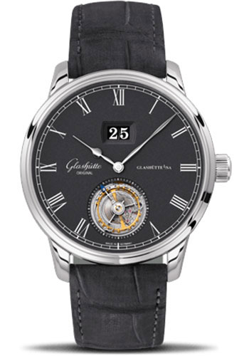 Glashütte Original Senator Tourbillon - White Gold Case - Grey Dial - Grey Louisiana Alligator Nubuk Leather Strap - Folding Buckle