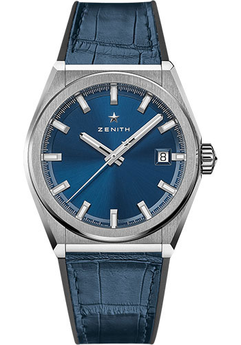 Zenith Defy Classic Watch - Titanium - Blue Dial - Black Rubber and Alligator Strap
