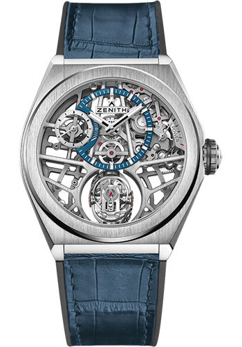 Zenith Defy Zero G Watch - Titanium - Openworked Dial - Black Rubber and Alligator Strap