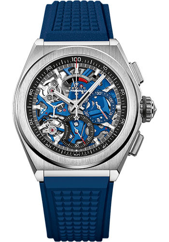 Zenith Defy El Primero 21 Watch - Titanium - Openworked Dial - Blue Rubber Strap