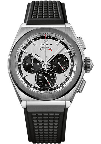 Zenith Defy El Primero 21 Watch - Titanium - Silver Brushed Dial - Black Rubber Strap