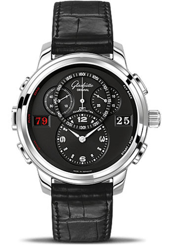 Glashütte Original PanoMaticCounter XL - Steel Case - Black Dial - Black Alligator Strap - Folding Buckle