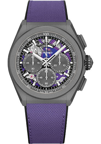 Zenith DEFY 21 Ultraviolet Watch - Sandblasted Titanium - Grey and Ultraviolet Dial - Rubber Backed Violet Fabric Strap