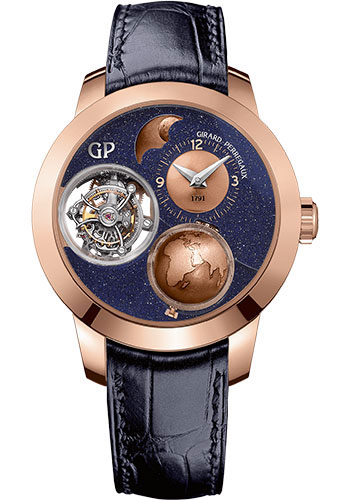Girard-Perregaux Bridges Planetarium Tri-Axial Tourbillon Watch - Aventurine And Gold Dial - Blue Alligator Strap