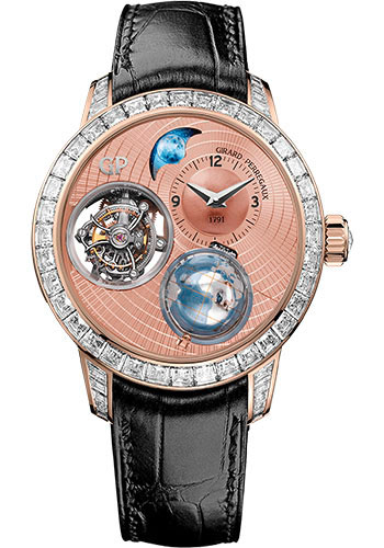 Girard-Perregaux Bridges Planetarium Tri-Axial Tourbillon Watch - Diamond Case - Gold Dial - Black Alligator Strap