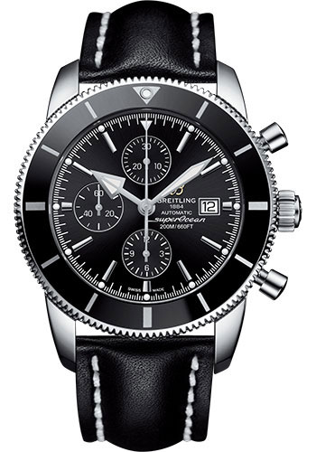 Breitling Superocean Héritage II Chronograph 46 Watch - Steel Case - Volcano Black Dial - Black Leather Strap