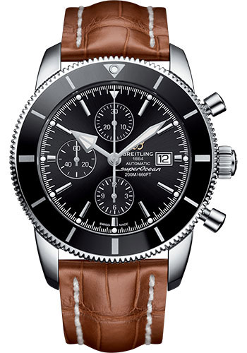 Breitling Superocean Héritage II Chronograph 46 Watch - Steel Case - Volcano Black Dial - Gold Croco Strap