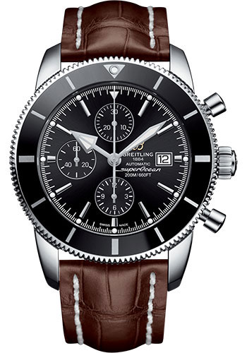 Breitling Superocean Héritage II Chronograph 46 Watch - Steel Case - Volcano Black Dial - Brown Croco Strap