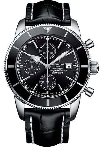 Breitling Superocean Héritage II Chronograph 46 Watch - Steel Case - Volcano Black Dial - Black Croco Strap
