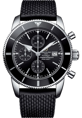 Breitling Superocean Heritage Chronograph 46 Watch - Steel - Volcano Black Dial - Black Rubber Aero Classic Strap - Folding Buckle