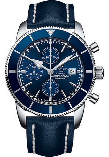 Breitling Superocean Héritage II Chronograph 46 Watch - Steel Case - Gun Blue Dial - Blue Leather Strap