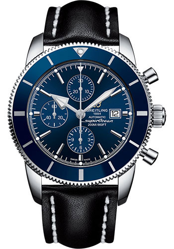 Breitling Superocean Héritage II Chronograph 46 Watch - Steel Case - Gun Blue Dial - Black Leather Strap