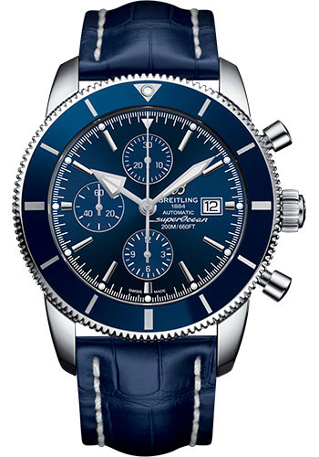 Breitling Superocean Héritage II Chronograph 46 Watch - Steel Case - Gun Blue Dial - Blue Croco Strap