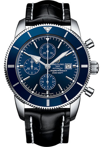 Breitling Superocean Héritage II Chronograph 46 Watch - Steel Case - Gun Blue Dial - Black Croco Strap