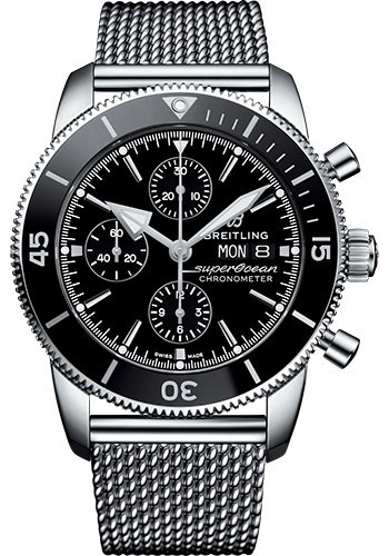 Breitling Superocean Héritage II Chronograph 44 Watch - Steel Case - Black Dial - Steel Aero Classic Bracelet