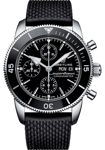 Breitling Superocean Héritage II Chronograph 44 Watch - Steel Case - Black Dial - Black Rubber Aero Classic Strap
