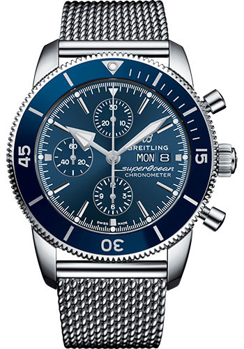 Breitling Superocean Héritage II Chronograph 44 Watch - Steel Case - Blue Dial - Steel Aero Classic Bracelet