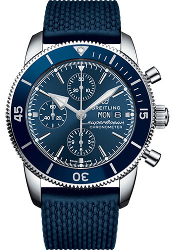 Breitling Superocean Héritage II Chronograph 44 Watch - Steel Case - Blue Dial - Blue Rubber Aero Classic Strap