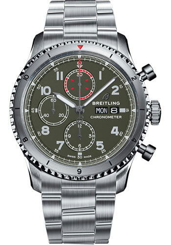 Breitling Aviator 8 Chronograph 43 Curtiss Warhawk Watch - Steel - Green Dial - Steel Bracelet