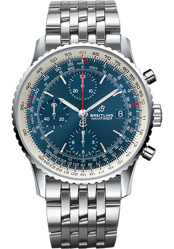 Breitling Navitimer 1 Chronograph 41 Watch - Steel Case - Aurora Blue Dial - Steel Pilot Bracelet