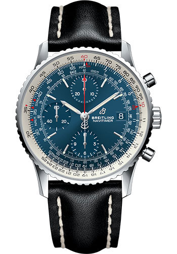Breitling Navitimer 1 Chronograph 41 Watch - Steel Case - Aurora Blue Dial - Black Leather Strap