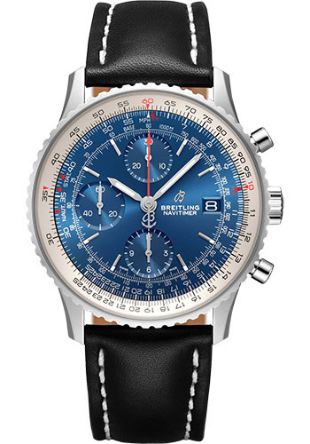 Breitling Navitimer Chronograph 41 Watch - Steel - Aurora Blue Dial - Black Leather Strap - Folding Buckle
