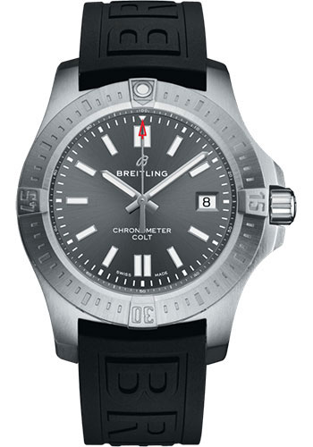 Breitling Colt 41 Automatic Watch - Steel - Tempest Gray Dial - Black Diver Pro III Strap - Folding Buckle