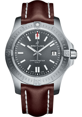 Breitling Chronomat Colt Automatic 41 Watch - Steel Case - Tempest Gray Dial - Brown Leather Strap