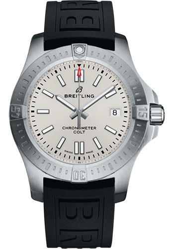 Breitling Colt 41 Automatic Watch - Steel - Silver Dial - Black Diver Pro III Strap - Folding Buckle