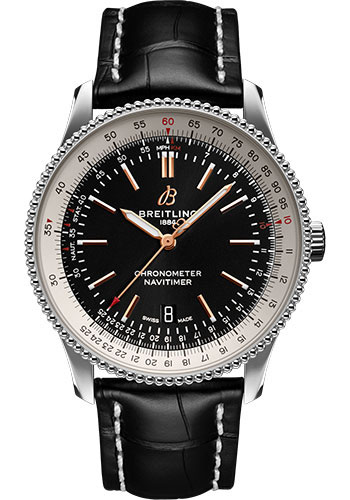 Breitling Steel Navitimer 1 Automatic 41 - Black Dial - Black Croco Strap