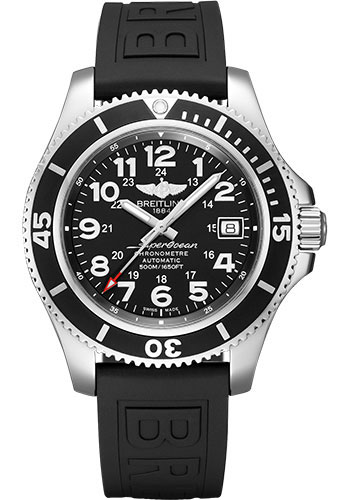 Breitling Superocean II 42 Watch - Steel - Volcano Black Dial - Black Diver Pro III Strap - Tang Buckle