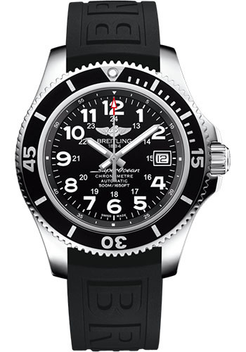 Breitling Superocean II 42 Watch - Steel - Volcano Black Dial - Black Diver Pro III Strap - Folding Buckle