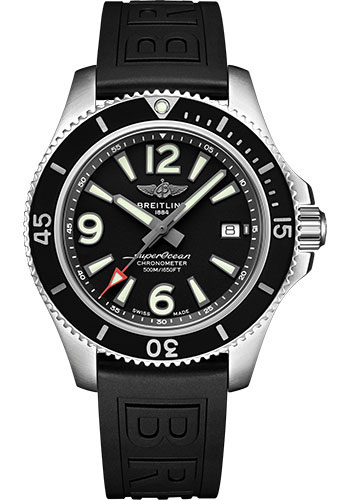 Breitling Superocean Automatic 42 Watch - Steel - Black Dial - Black Diver Pro III Strap - Tang Buckle