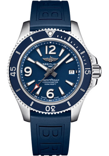 Breitling Superocean Automatic 42 Watch - Steel - Blue Dial - Blue Diver Pro III Strap - Folding Buckle