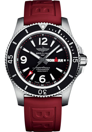 Breitling Superocean Automatic 44 Ironman Limited Edition Watch - Stainless Steel - Black Dial - Red Rubber Strap - Tang Buckle Limited Edition of 300