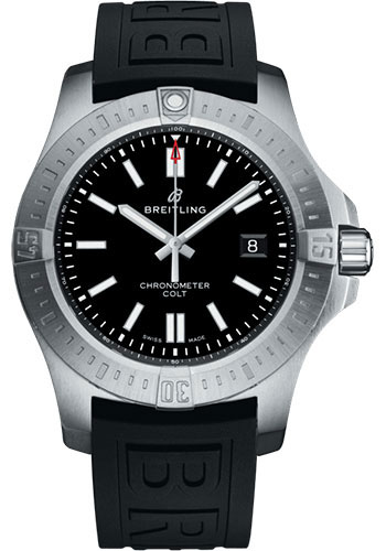 Breitling Colt Automatic Watch - Stainless Steel - Black Dial - Black Rubber Strap - Folding Buckle