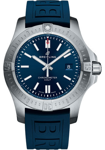 Breitling Colt Automatic Watch - Stainless Steel - Blue Dial - Blue Rubber Strap - Folding Buckle