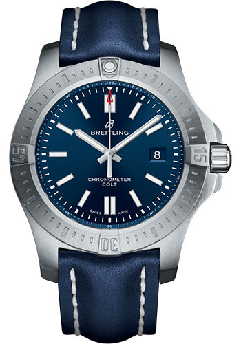 Breitling Chronomat Colt Automatic 44 Watch - Steel Case - Mariner Blue Dial - Blue Leather Strap