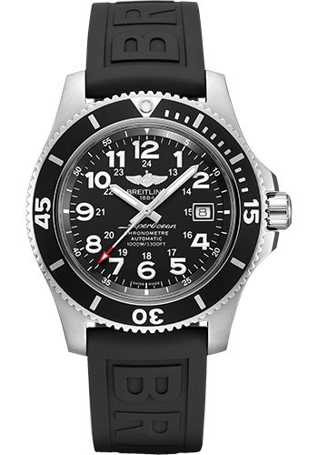 Breitling Superocean II 44 Watch - Steel - Volcano Black Dial - Black Diver Pro III Strap - Tang Buckle