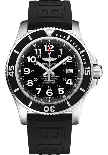 Breitling Superocean II 44 Watch - Steel - Volcano Black Dial - Black Diver Pro III Strap - Folding Buckle