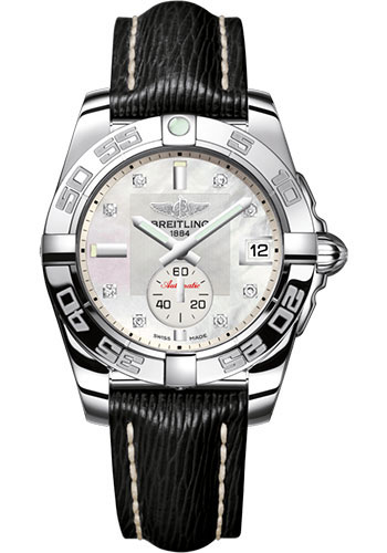 Breitling Galactic 36 Automatic Watch - Steel - Pearl Diamond Dial - Black Sahara Strap