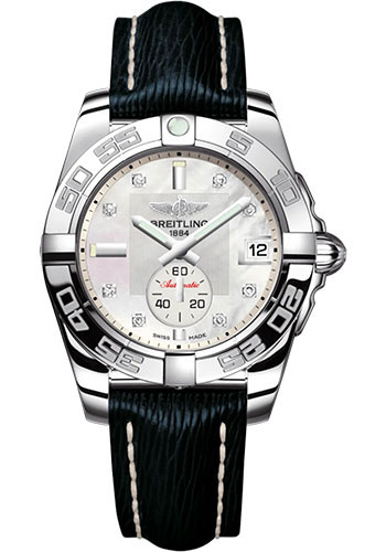 Breitling Galactic 36 Automatic Watch - Stainless Steel - Mother-Of-Pearl Diamond Dial - Blue Calfskin Leather Strap - Tang Buckle
