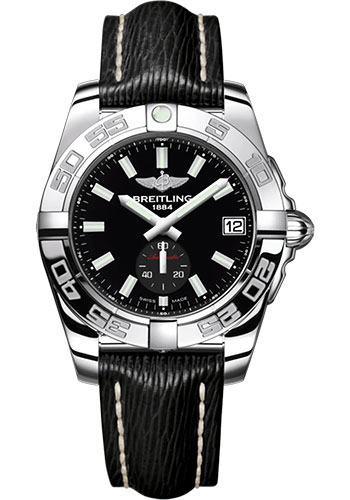 Breitling Galactic 36 Automatic Watch - Stainless Steel - Black Dial - Black Calfskin Leather Strap - Tang Buckle