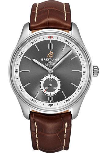 Breitling Premier Automatic Watch - 40mm Steel Case - Anthracite Dial - Brown Croco Strap